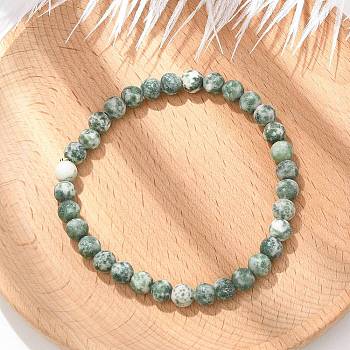 Natural Green Spot Jasper Bead Stretch Bracelets, Round, 2 inch~2-3/8 inch(5~6cm), Bead: 5.8~6.8mm