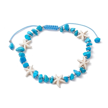 Synthetic Turquoise Beads with Natural Magnesite Anklet for Women, Starfish, Inner Diameter: 2-3/4~3-7/8 inch(7.1~9.9cm)
