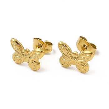 Ion Plating(IP) 304 Stainless Steel Butterfly Stud Earrings for Women, Real 18K Gold Plated, 8.5x11.5mm, Pin: 0.8mm