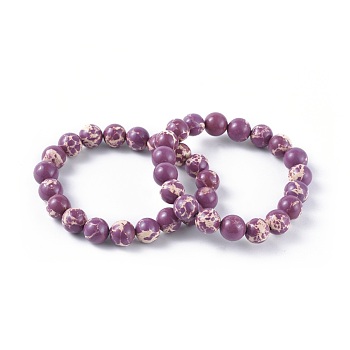 Synthetic Regalite Bead Stretch Bracelets, Round, Dyed, Old Rose, 2 inch~2-1/8 inch(5.2~5.5cm), Bead: 10mm