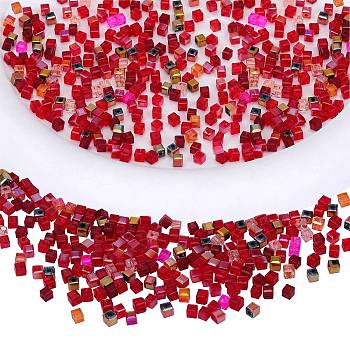 2 Bags Imitation Artificial Crystal Glass Beads, Faceted Cube, Mixed Style, Red, 3x3x3mm, Hole: 0.9mm, about 100pcs/bag