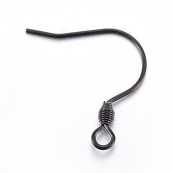 Stainless Steel Earring Hooks, with Horizontal Loop, Electrophoresis Black, 18x18mm, Hole: 2mm, 22 Gauge, Pin: 0.6mm