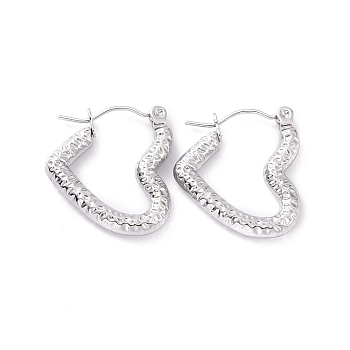 304 Stainless Steel Heart Hoop Earrings for Women, Stainless Steel Color, 20x18.5x3mm, Pin: 0.8mm