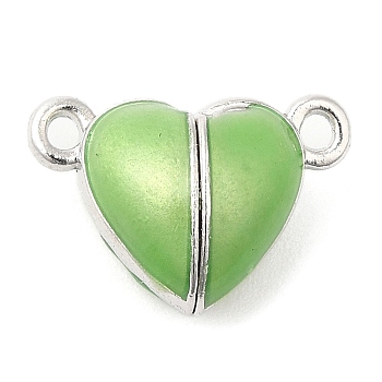 Heart Alloy Enamel Magnetic Clasps, for Couple Jewelry Bracelets Pendants Necklaces Making, Platinum, Lime Green, 10x15x7mm, Hole: 1.4mm