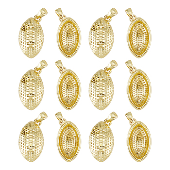 12Pcs Rugby Rack Plating Brass Pendants, Cadmium Free & Lead Free, Long-Lasting Plated, Real 18K Gold Plated, 19.5x11x5mm, Hole: 2x3.5mm