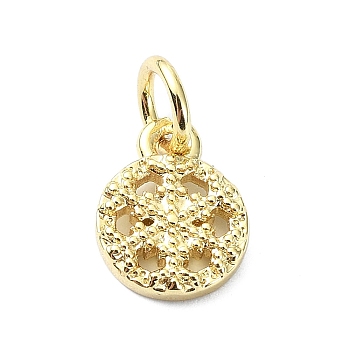 Brass Pendants,  Flat Round with Snowflake, Real 18K Gold Plated, 10x7.5x2mm