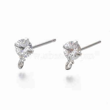 Real Platinum Plated Clear Others Brass+Cubic Zirconia Stud Earring Findings