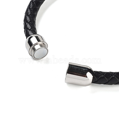 Natural Eagle Eye Stone Round Bead Braided Leather Cord Bracelets for Men Women(BJEW-A009-11P-06)-4