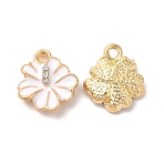 Alloy Enamel Charms, with Crystal Rhinestone, Cadmium Free & Nickel Free & Lead Free, Hibiscus Flower Charm, Light Gold, White, 14x12x4mm, Hole: 1.6mm(ENAM-F144-01D)