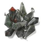 Natural African Bloodstone Pointed Pendants, Faceted Bullet Shape Charms with 201 Stainless Steel Snap on Bails, Stainless Steel Color, 27~30.5x13x13mm, Hole: 4x7mm(G-B127-15P-05)