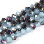 Electroplate Glass Beads Strands, Imitation Jade, Half Purple Plated, Faceted, Rondelle, Light Sky Blue, 6x5mm, Hole: 1mm, about 80~85pcs/strand, 38~40cm(EGLA-A034-J6mm-F04)