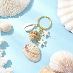 Iron & Brass Keychain, with  Spiral Shell, Ocean Theme, Golden, 87mm(KEYC-JKC01230-03)