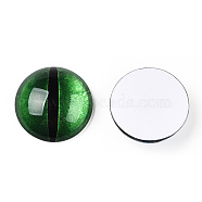 Glass Cabochons, Half Round with Evil Eye, Vertical Pupil, Green, 20x6.5mm(GGLA-T004-02-A)