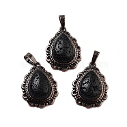 Natural Lava Rock Teardrop Pendants, Red Copper Tone Brass Charms, 28.5x20.5x7mm, Hole: 8x5mm(G-K363-01R-16)