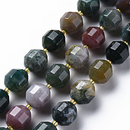 Natural Indian Agate Beads Strands, Faceted, with Seed Beads, Double Terminated Point Prism Beads, Bicone, 11.5~12.5x10.5~11.5mm, Hole: 1.5mm, about 27pcs/strand, 14.76''~14.88''(37.5cm~37.8cm)(G-T131-124)