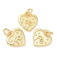 Rack Plating Brass Charms, Long-Lasting Plated, with Jump Ring, Lead Free & Cadmium Free, Heart with Word Fe Charm, Real 18K Gold Plated, 12.5x11.5x1.5mm, Hole: 3mm(KK-A185-08G)
