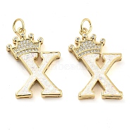 Brass Micro Pave Clear Cubic Zirconia Pendants, with Synthetic Opal, Real 18K Gold Plated, with Jump Ring, Letter X, 26.5~33x14~23.5x3.5~4.5mm, Hole: 4.5mm(KK-G498-01X-02)