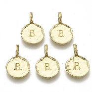 Alloy Pendants, Cadmium Free & Nickel Free & Lead Free, Flat Round with Letter, Real 18K Gold Plated, Letter.B, 17x11.5x1.5mm, Hole: 2.5mm(X-PALLOY-N157-004B-NR)