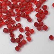 12/0 Glass Seed Beads, Frosted Colors, Round, Round Hole, Red, 12/0, 2mm, Hole: 1mm, about 3333pcs/50g, 50g/bag, 18bags/2pounds(SEED-US0003-2mm-M5)
