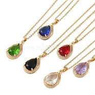 Brass Micro Pave Cubic Zirconia Pendant Necklaces,  Glass Jewelry for Women, 201 Stainless Steel Cable Chain Necklaces, Mixed Color, 16.14 inch(41cm)(NJEW-E106-12KCG)