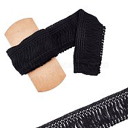 Cotton Lace Ribbon Edge Trimmings, Tassel Ribbon, for Sewing Cloth Craft, Black, 2-1/2 inch(60mm), 5yards/roll(4.57m/roll)(OCOR-GF0002-01B-01)