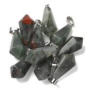 Natural African Bloodstone Pointed Pendants, Faceted Bullet Shape Charms with 201 Stainless Steel Snap on Bails, Stainless Steel Color, 27~30.5x13x13mm, Hole: 4x7mm(G-B127-15P-05)