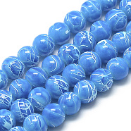 Drawbench Glass Beads Strands, Baking Painted, Dyed, Round, Dodger Blue, 8~8.5mm, Hole: 1.5mm, about 100~105pcs/strand, 31.8 inch(DGLA-S115-8mm-L11)