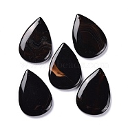 Natural Black Agate Pendants, Teardrop, 52.5x37x6mm, Hole: 2.2mm(G-M379-02)