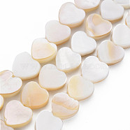 Natural Freshwater Shell Beads Strands, Heart, Seashell Color, 8x8~9x2.5mm, Hole: 1mm, about 47~48pcs/strand, 14.06 inch~14.37 inch(35.7~36.5cm)(X-SHEL-S276-70)