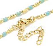 Brass Enamel Column Link Chain Necklaces, Real 18K Gold Plated, Lead Free & Cadmium Free & Nickel Free, Long-Lasting Plated, Pale Turquoise, 17.76 inch(45.1cm)(NJEW-H039-04A-02G)