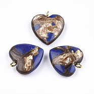 Assembled Bronzite and Lapis Lazuli Pendants, with Iron Findings, Heart, Golden, 20~22x19~20x5~7mm, Hole: 2mm(G-T111-04A)