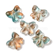 Transparent Spray Paint Glass Beads, Bowknot, Chocolate, 15.5x17.5x7.5mm, Hole: 1.4mm(GLAA-Z011-02F)