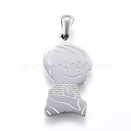 304 Stainless Steel Pendants, Boy, Stainless Steel Color, 25x14.5x2mm, Hole: 3x6mm(STAS-K162-024P)