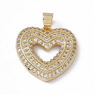 Rack Plating Brass Micro Pave Cubic Zirconia Pendants, Cadmium Free & Lead Free, Long-Lasting Plated, Heart Charm, Real 18K Gold Plated, 23.5x24x3.5mm, Hole: 4x5mm(KK-G451-04G)