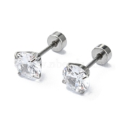 304 Stainless Steel Crystal Rhinestone Ear False Plugs, Gauges Earrings for Women Men, Stainless Steel Color, 6mm(STAS-C089-04D-P)