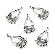 Tibetan Style Alloy Chandelier Components, Drop, Antique Silver, 34x20x1.5mm, Hole: 1.2mm and 1.6mm(PALLOY-E450-11AS)