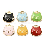 Golden Plated Alloy Charms, with Enamel, Cadmium Free & Nickel Free & Lead Free, Cat Shape Charms, Mixed Color, 11x11x3mm, Hole: 1.6mm(ENAM-L042-01G)