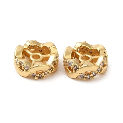 Rack Plating Brass Cubic Zirconia Beads, Long-Lasting Plated, Lead Free & Cadmium Free, Flower, Real 18K Gold Plated, 8x3mm, Hole: 1.4mm(KK-K349-04G)