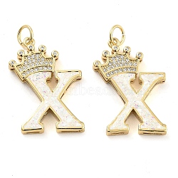 Brass Micro Pave Clear Cubic Zirconia Pendants, with Synthetic Opal, Real 18K Gold Plated, with Jump Ring, Letter X, 26.5~33x14~23.5x3.5~4.5mm, Hole: 4.5mm(KK-G498-01X-02)