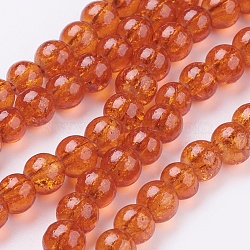 Spray Painted Crackle Glass Beads Strands, Round, Dark Orange, 6mm, Hole: 1.3~1.6mm, about 133pcs/strand, 31.4 inch(X-CCG-Q001-6mm-09)