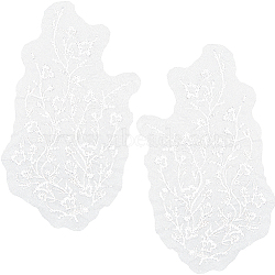 Flower Beading Lace Appliques, Computerized Embroidery Ornament Accessories, White, 390x180x3mm(DIY-WH0304-958)