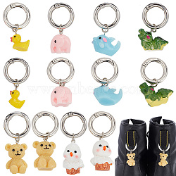 12Pcs 6 Style Animal Resin Pendant Shoe Charms, with Alloy Spring Gate Rings, Elephant Bear Duck, Mixed Color, 45~53mm, 2pcs/style(HJEW-DR00001)