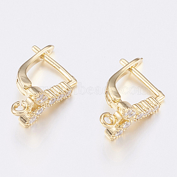 Brass Micro Pave Cubic Zirconia Hoop Earring Findings with Latch Back Closure, Flower, Clear, Golden, 20x9x13mm, Hole: 1.5mm, Pin: 1.2mm(ZIRC-K075-37G)