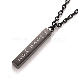 Rectangle with Word I Love You 304 Stainless Steel Pendant Necklace with Alloy Cable Chain for Women, Gunmetal, 19.69 inch(50cm)(NJEW-M192-01B)