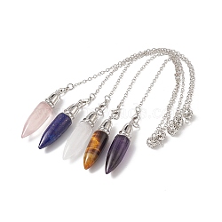 Mixed Gemstone Dowsing Pendulum Pendants, Bullet Charms, with Platinum Plated Brass Findings, 235x2.5mm, Hole: 1.7mm(G-C051-10P)