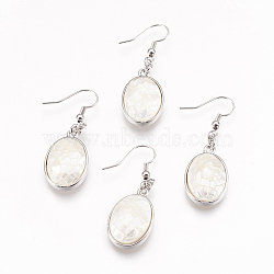 Natural White Shell Dangle Earrings, with Platinum Tone Brass Findings, Oval, White, 45mm, Pin: 0.7mm(EJEW-F162-B04)