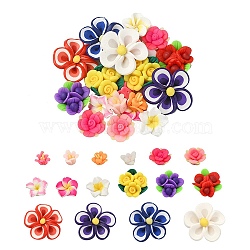 20Pcs 5 Style Handmade Polymer Clay Flower Beads, Mixed Color, 10~26x5~13mm, Hole: 1~2mm, 4pcs/style(CLAY-YW0001-76)