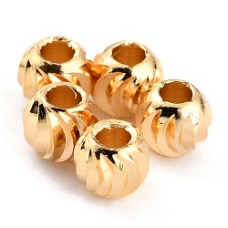 Brass Beads, Long-Lasting Plated, Corrugated Round, Real 24K Gold Plated, 4.5x4mm, Hole: 1.8mm(X-KK-O133-315C-G)