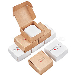 DELORIGIN 30Pcs 2 Colors Square Kraft Paper Gift Boxes, Wedding Decorative Folding Cases with Word Handmade with Love, Mixed Color, 18.5x16x0.05cm, Finished Product: 5.5x5.5x2.5cm, 15pcs/color(CON-DR0001-04)