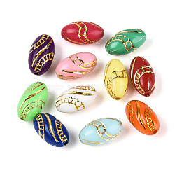 Rugby Plastic Beads, Golden Metal Enlaced, Mixed Color, 13x7.5mm, Hole: 1.5mm, about 1388pcs/500g(KY-T041-23M)